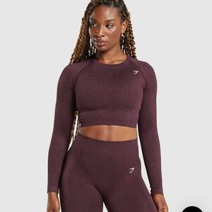 Gymshark Women's Burgundy Long Sleeve Crop Top